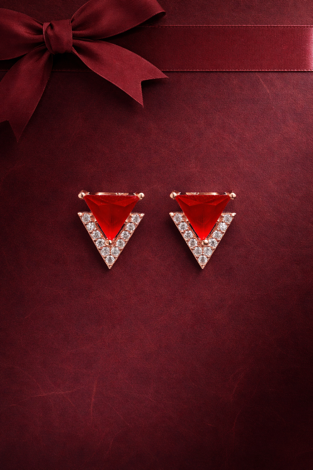 Rose Gold Diamond Studded Ruby Orana Studs On 925 Silver