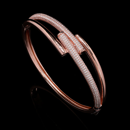 Ultra Premium Rose Gold Finish Three Line Micro Setting Diamond Bracelet