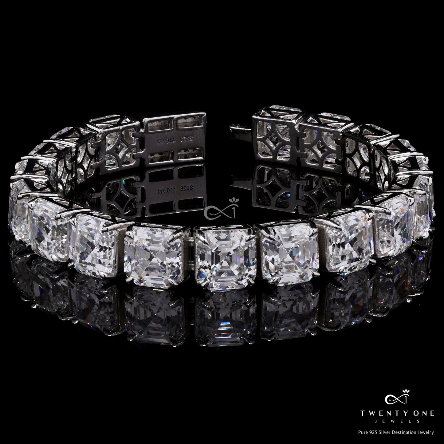 Premium Ascher Cut Chunky Bravo Solitaire Tennis Bracelet on Pure 925 Silver