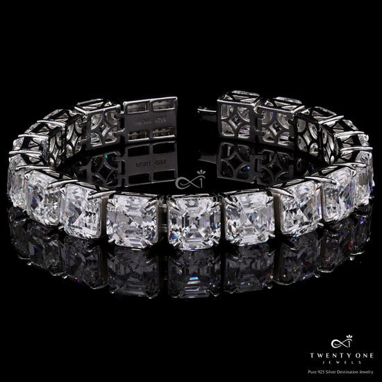 Premium Ascher Cut Chunky Bravo Solitaire Tennis Bracelet on Pure 925 Silver