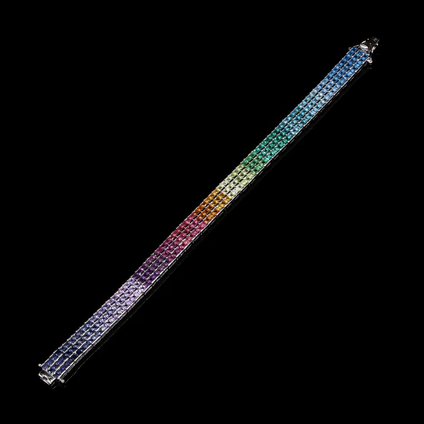 Ultra Premium 3 Line Sugar Loaf Ombre Rainbow Tennis Bracelet on Pure 925 Silver