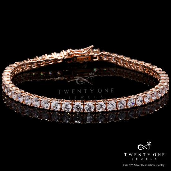 Alica Rose Gold Single Line 18 Cent Solitaire Bracelet on Pure 925 Silver