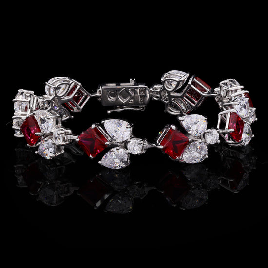 Ultra Premium Ruby Ice Cut Multi Solitaire Tennis Bracelet on Pure 925 Silver