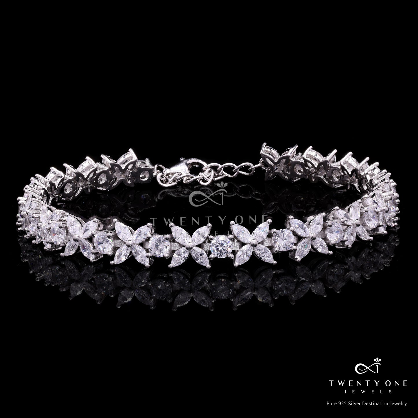 American Diamond Studded Emory Marquise Bracelet on Pure 925 Silver.