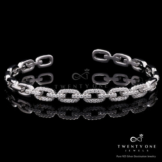 Classic Adjustable American Diamond Studded Link Havovy Bracelet on Pure 925 Silver