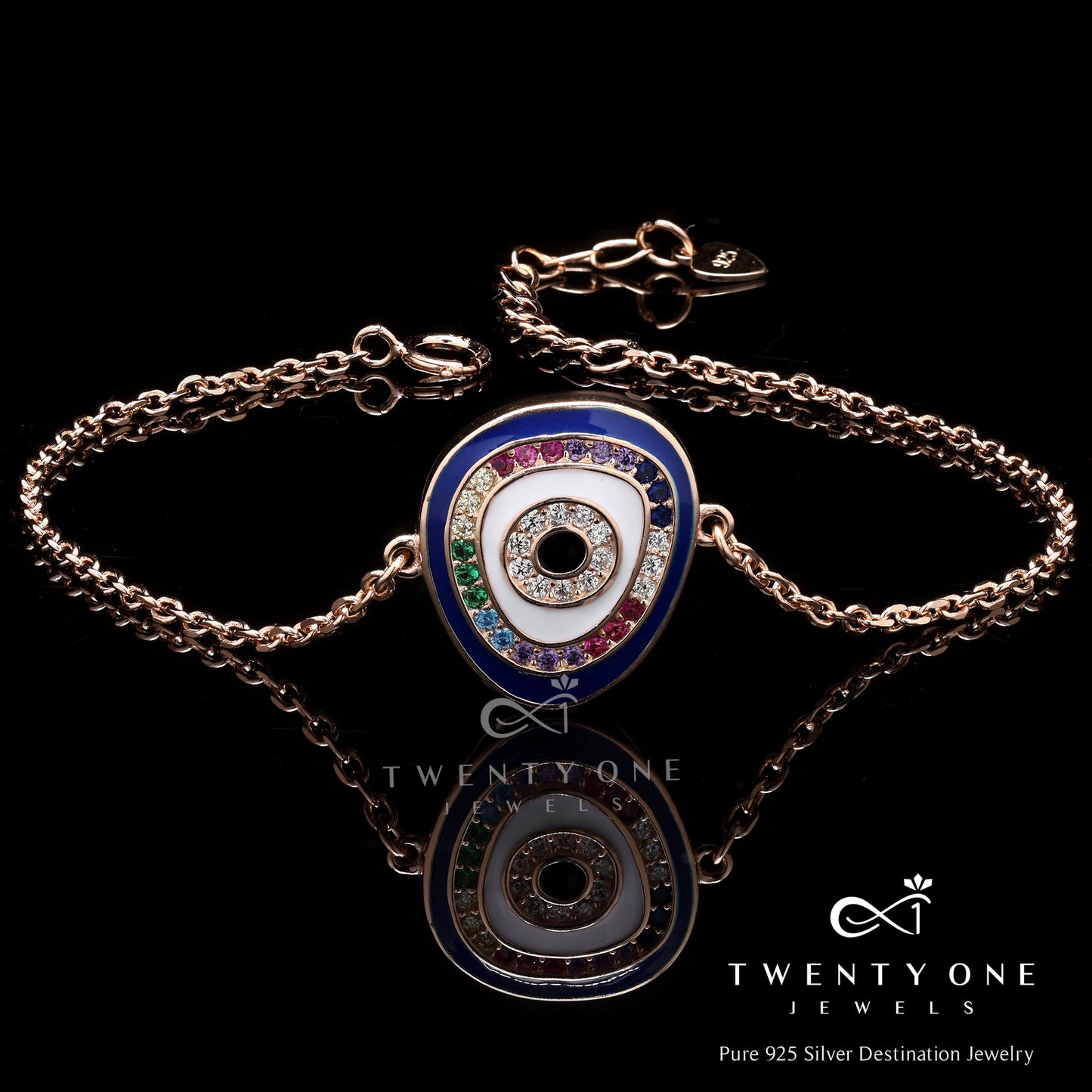 Pure 925 Silver Diamond Studded Rose Gold Evil Eye Mitsy Bracelet