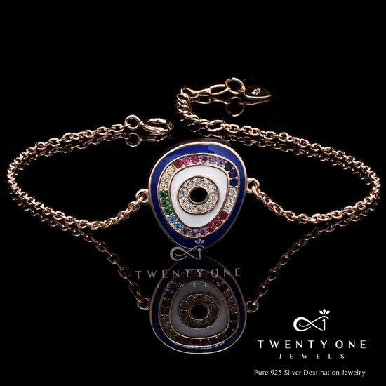 Pure 925 Silver Diamond Studded Rose Gold Evil Eye Mitsy Bracelet