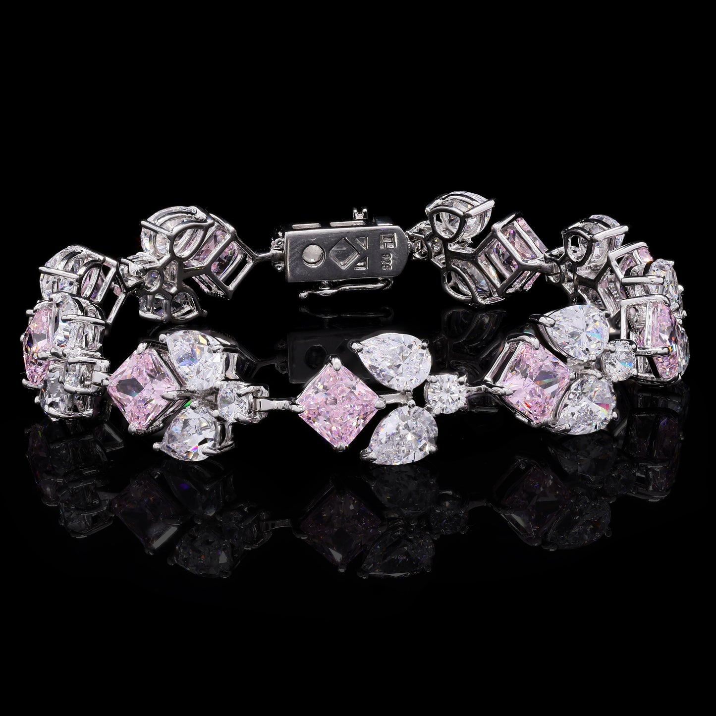 Ultra Premium Pink Ice Cut Multi Solitaire Tennis Bracelet on Pure 925 Silver