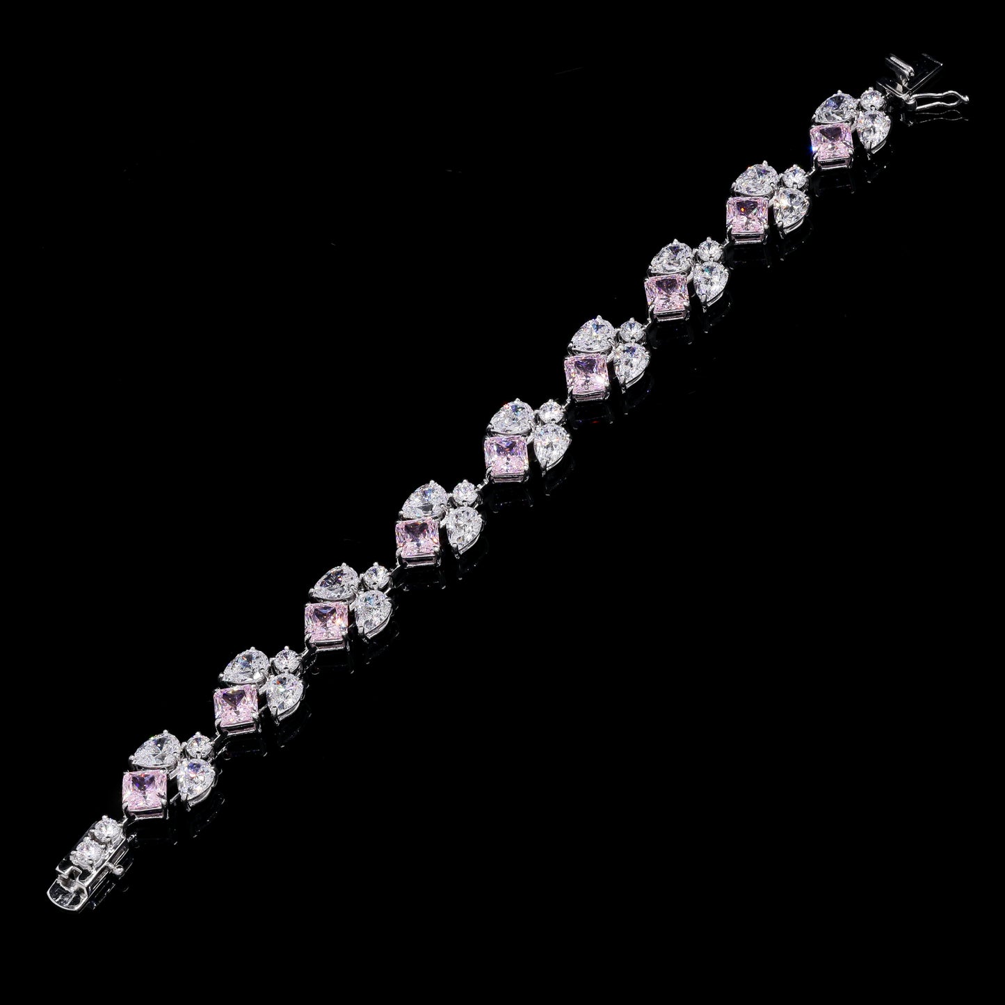 Ultra Premium Pink Ice Cut Multi Solitaire Tennis Bracelet on Pure 925 Silver