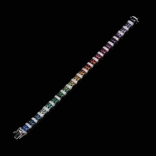 Ultra Premium Sugar Loaf Rainbow Tennis Bracelet on Pure 925 Silver