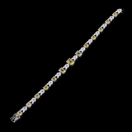 Ultra Premium Yellow Diamond Emerald Cut Solitaire Tennis Bracelet with Marquises on Pure 925 Silver