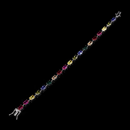 Ultra Premium Emerald Cut Solitaire Rainbow Tennis Bracelet on Pure 925 Silver