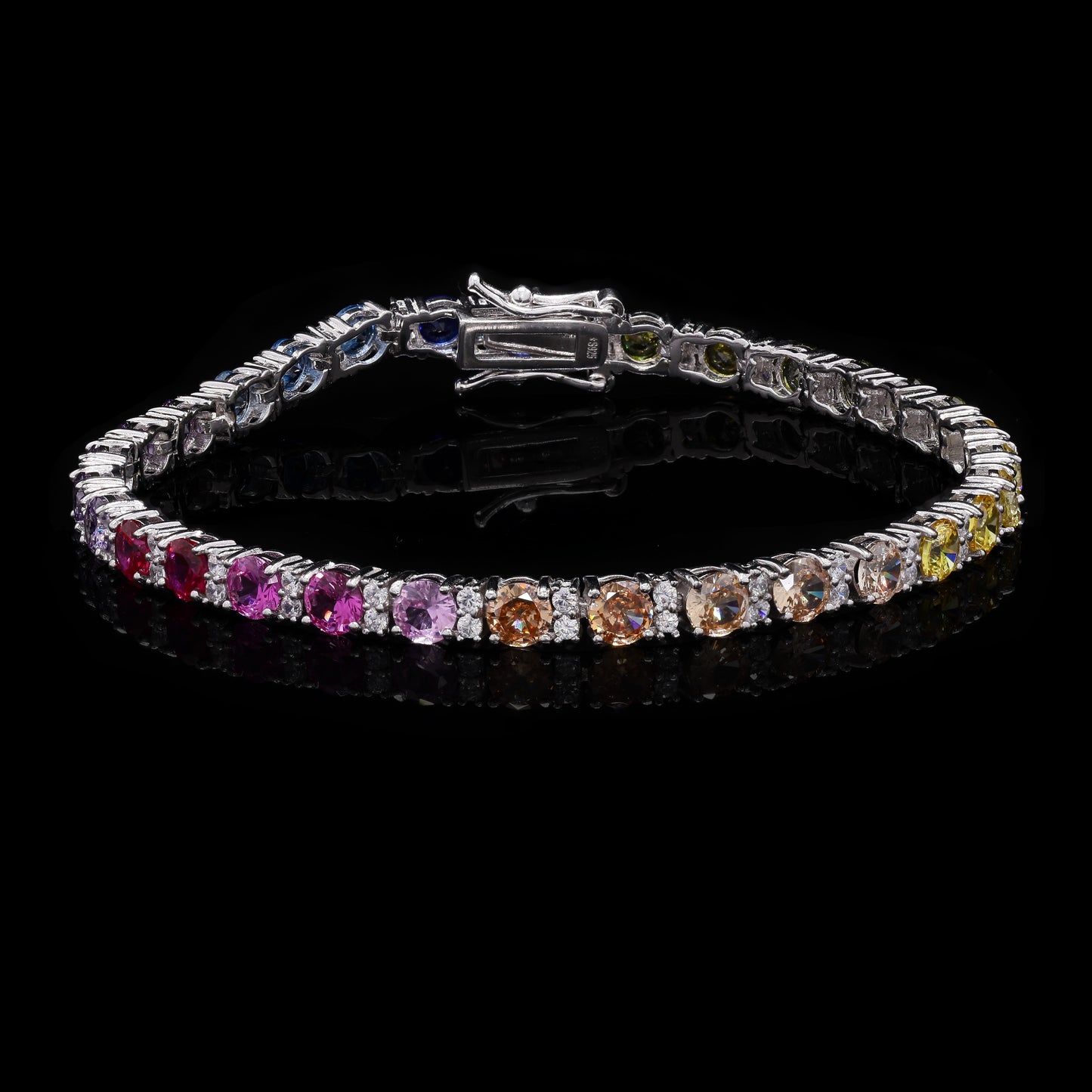 Ultra Premium 30 Pointer Round Cut Rainbow Tennis Bracelet on Pure 925 Silver