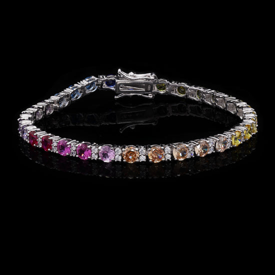 Ultra Premium 30 Pointer Round Cut Rainbow Tennis Bracelet on Pure 925 Silver