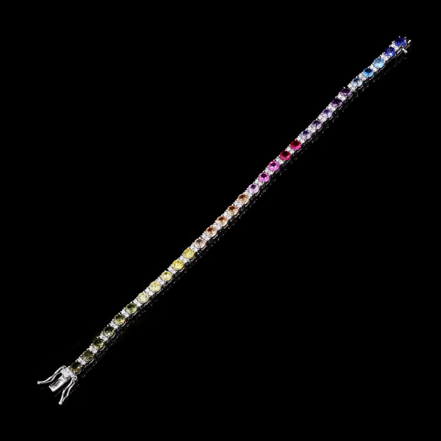 Ultra Premium 30 Pointer Round Cut Rainbow Tennis Bracelet on Pure 925 Silver