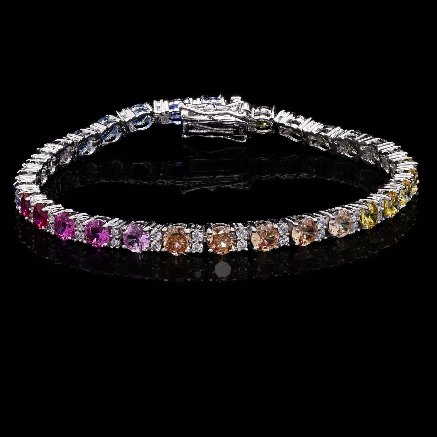 Ultra Premium 30 Pointer Round Cut Rainbow Tennis Bracelet on Pure 925 Silver