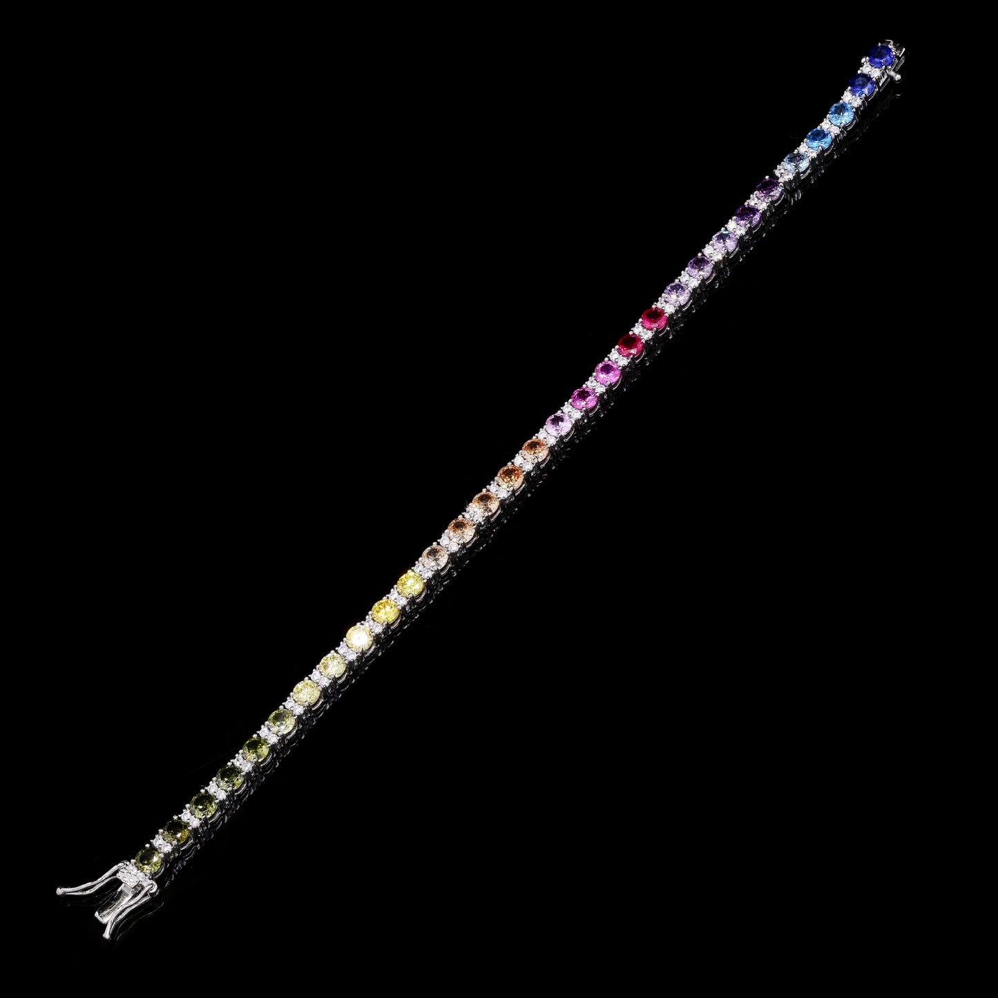 Ultra Premium 30 Pointer Round Cut Rainbow Tennis Bracelet on Pure 925 Silver