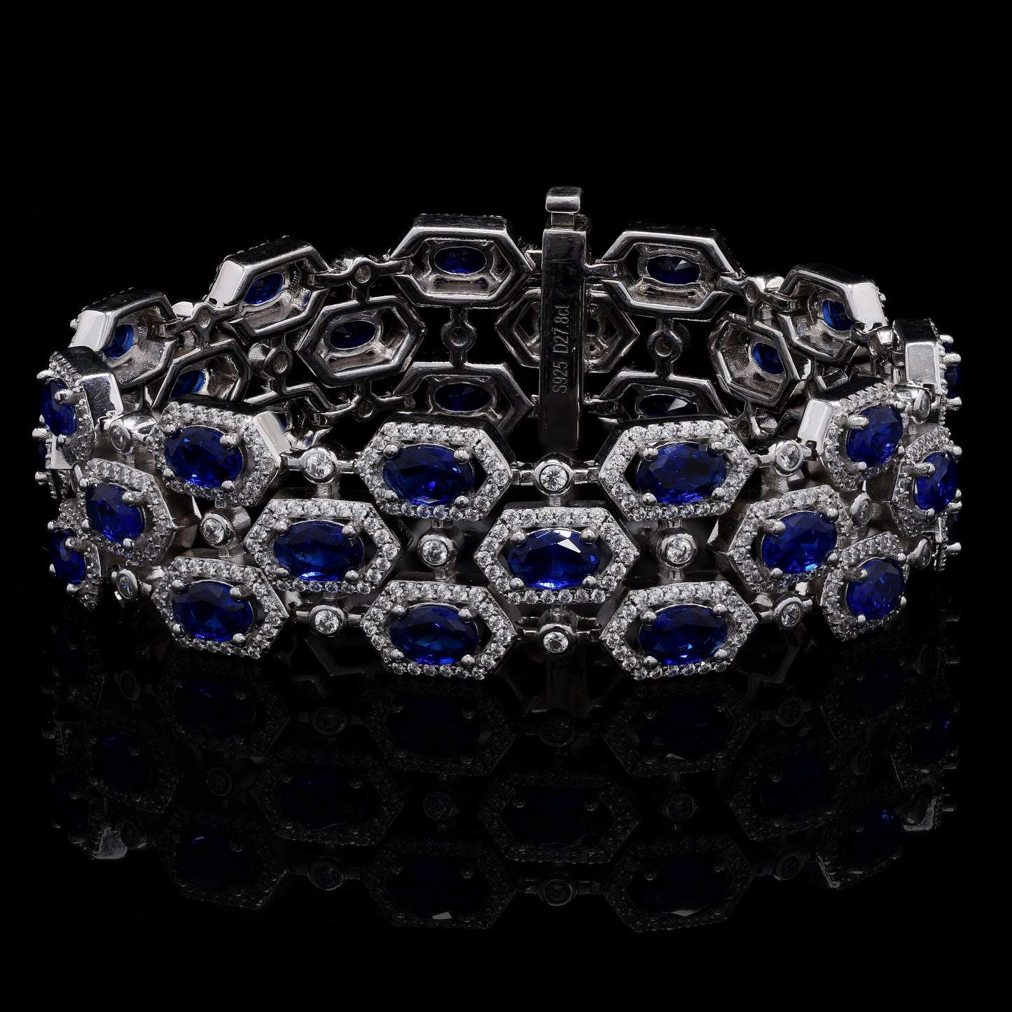 Oval Tanzanite Hexa Setting Ultra Premium Broad Statement Pure 925 Silver Bracelet