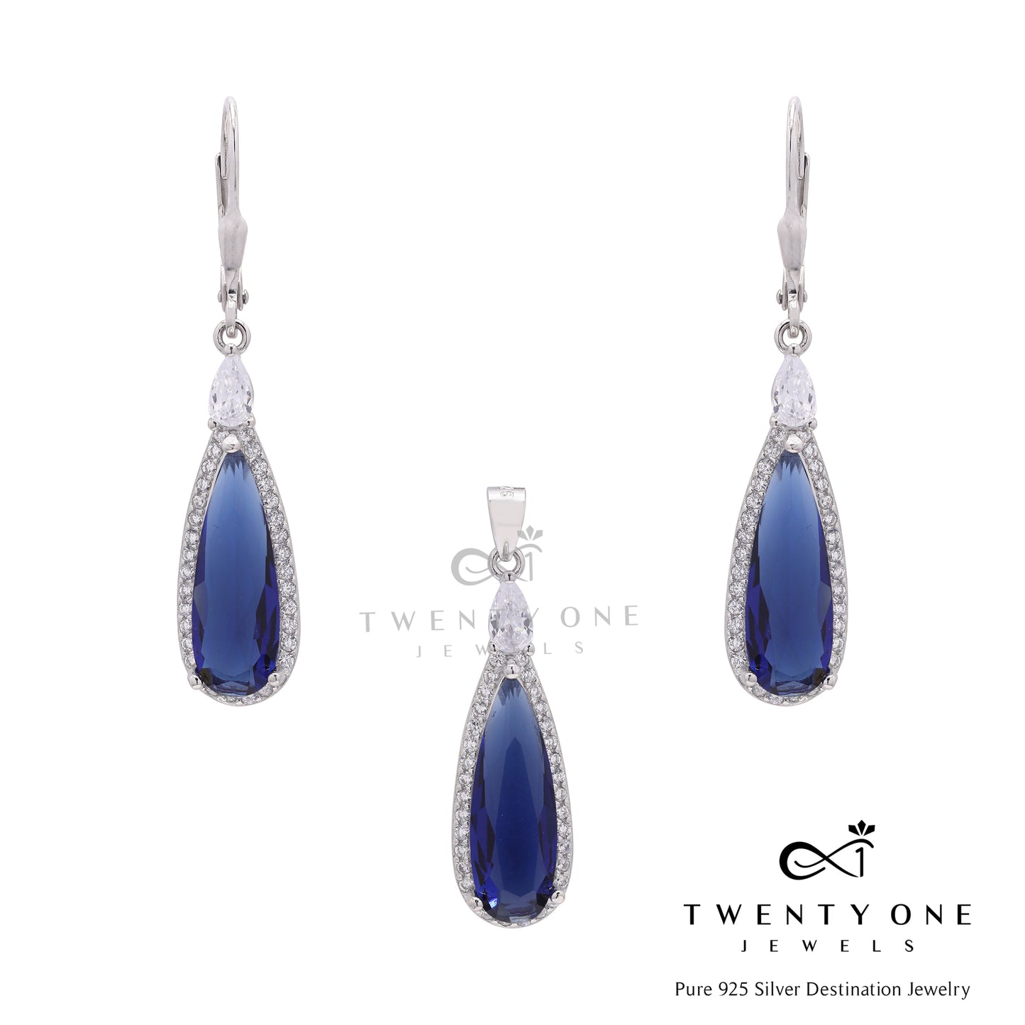Blue Bezos Pendant Set on Pure 925 Silver with Chain