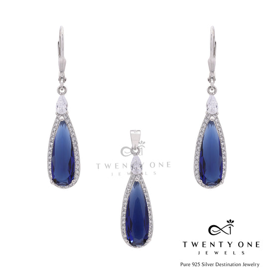 Blue Bezos Pendant Set on Pure 925 Silver with Chain