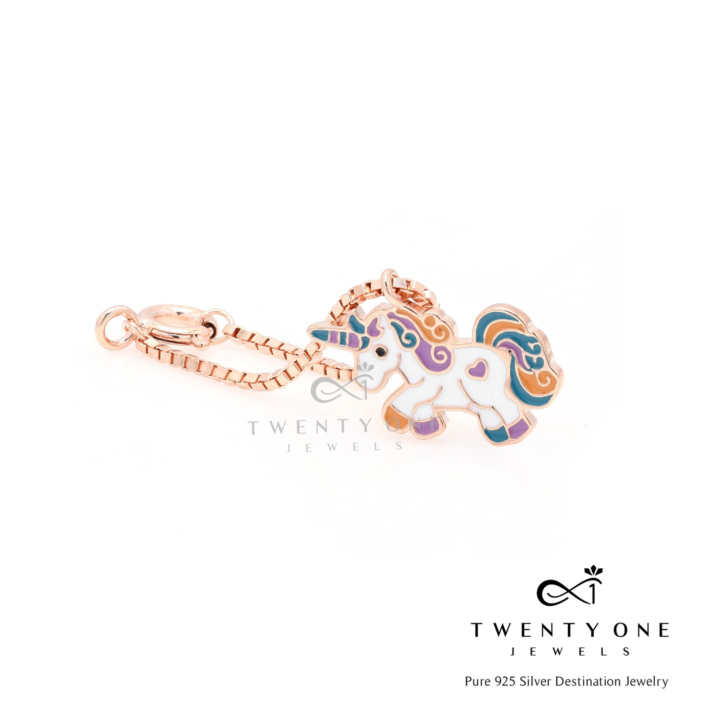 Rose Gold Unicorn Watch Charm on Pure 925 Silver.
