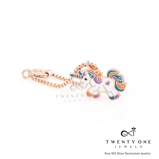 Rose Gold Unicorn Watch Charm on Pure 925 Silver.