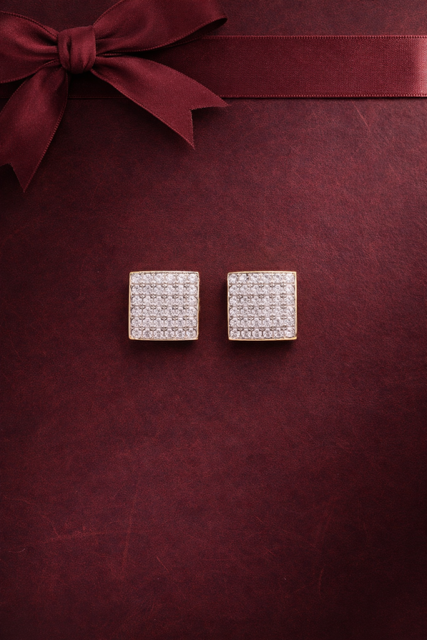 Pave Setting Diamond Belona Studs in Champagne Gold Finish with Screw Backs