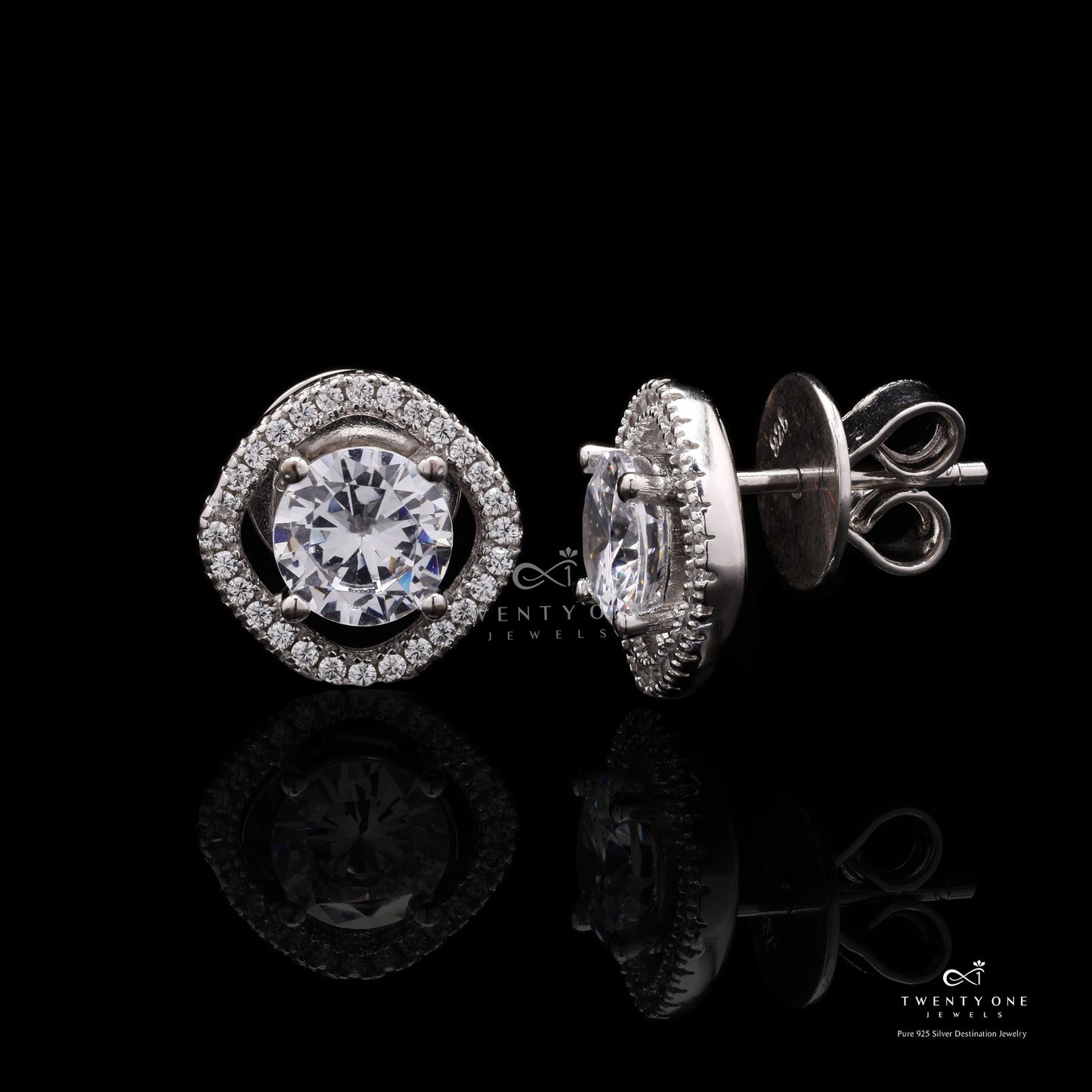 Celery Square Halo 1 Carat Premium Solitaire Studs