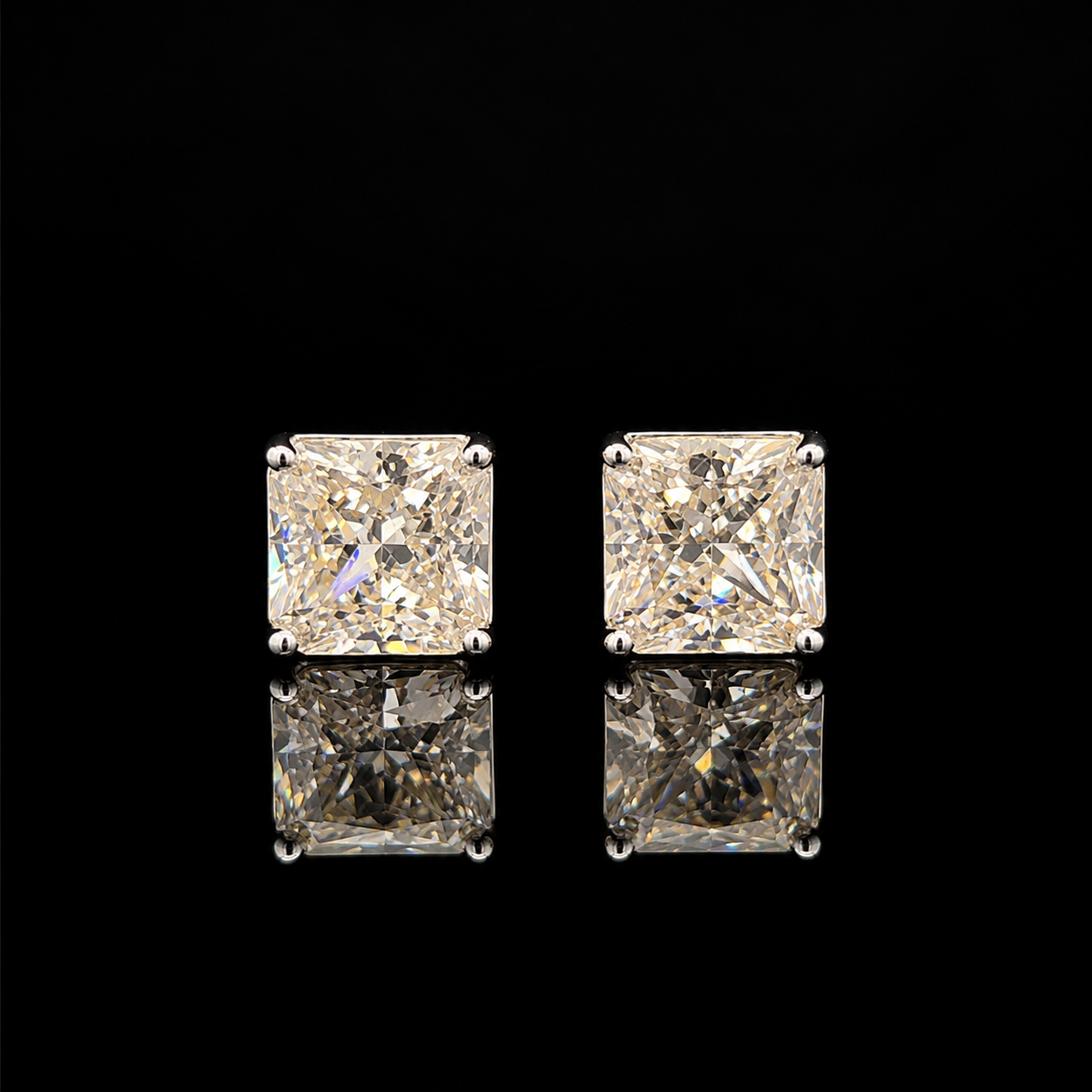 Ultra Premium Champagne Yellow 5.76 Carat Each Princess Cut Solitaire Stud Earring on Pure 925 Silver