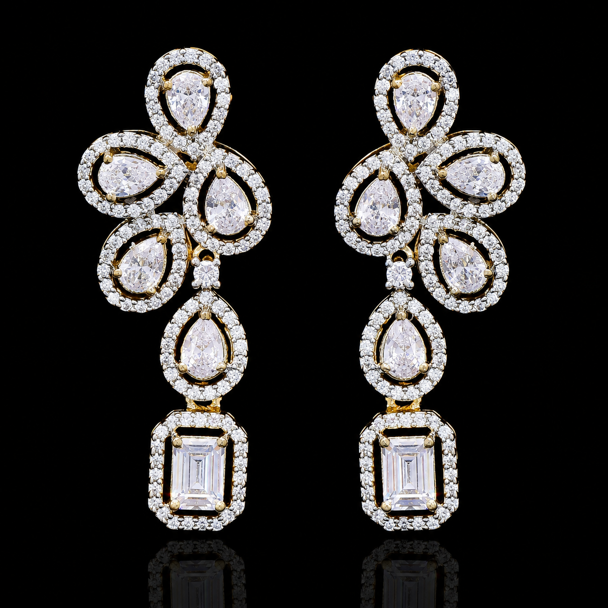 TOJ Everyday - Gold Finish Samara  Premium Dual Solitaire Statement Necklace Set