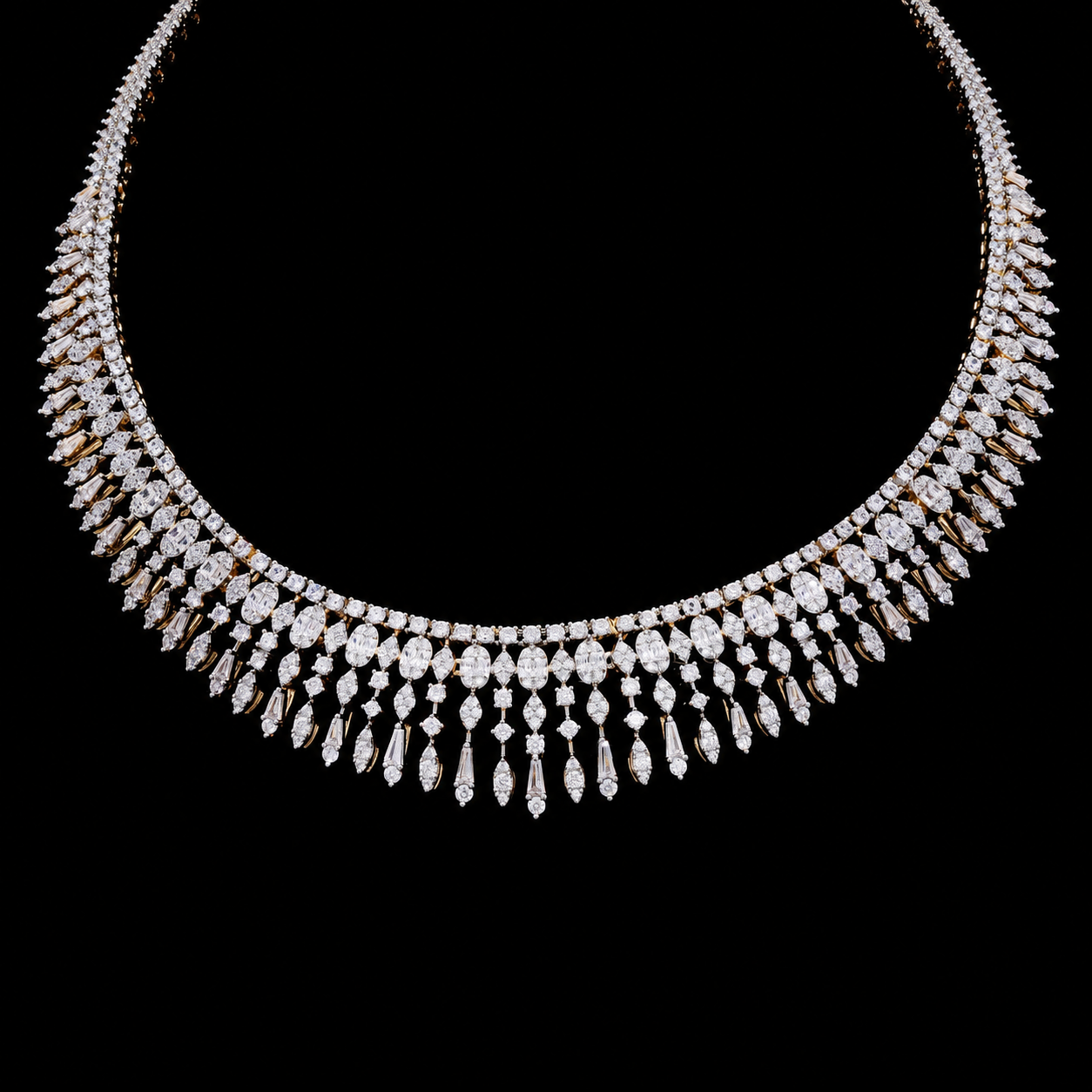 TOJ Everyday - Premium Solitaire Pointer and Octa Setting Yuvi Gold Finish Bridal Necklace Set with Earrings