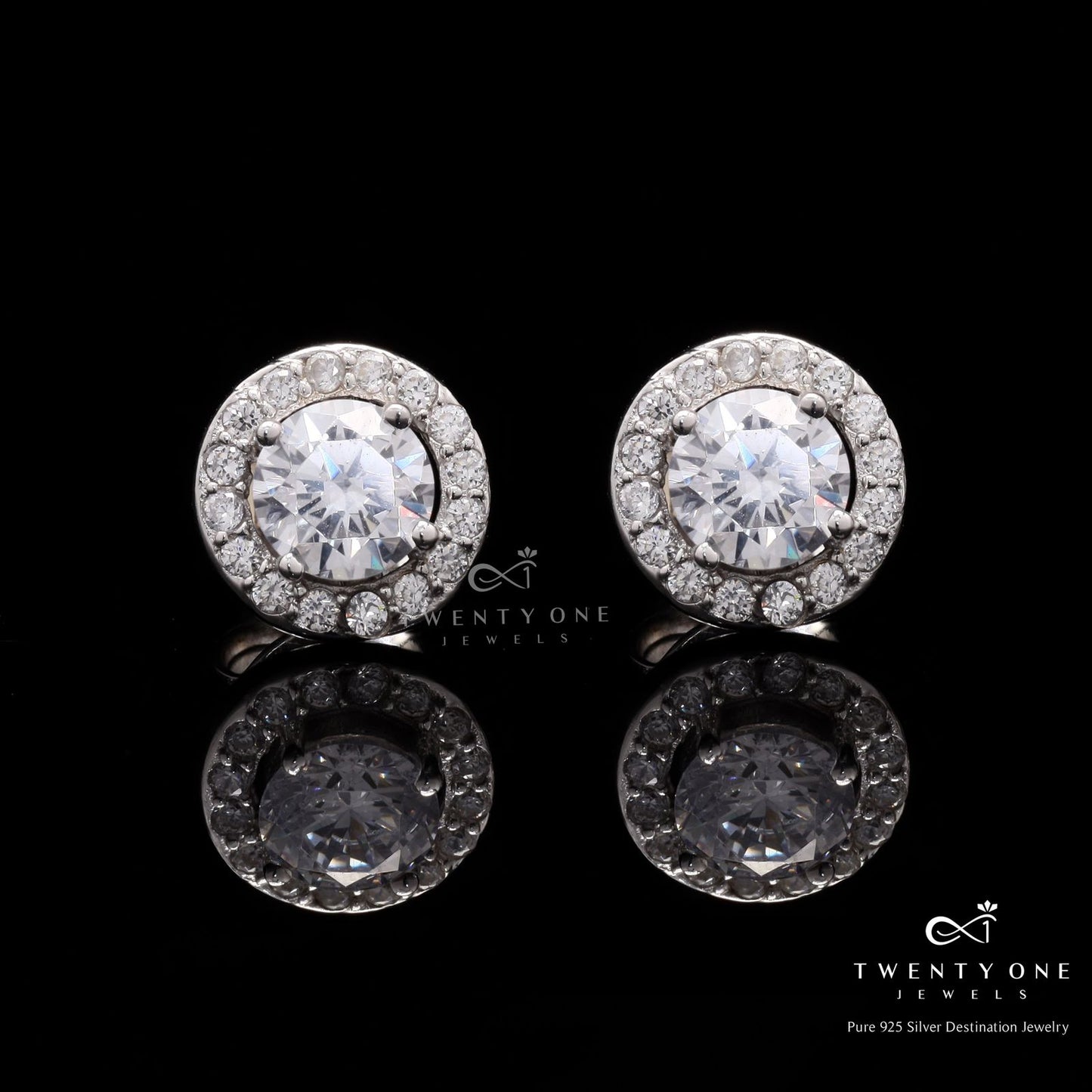 Mini Halo Studs with Push Back on Pure 925 Silver.