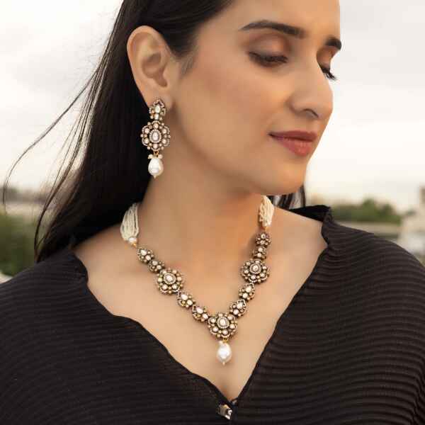 TOJ Everyday - Antique Finish Pearl Beading Necklace Set