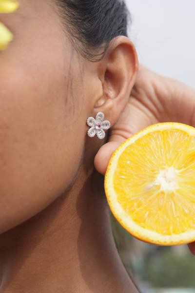 5 Petal Floral Savana Studs on Pure 925 Silver