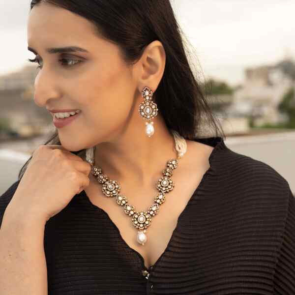 TOJ Everyday - Antique Finish Pearl Beading Necklace Set
