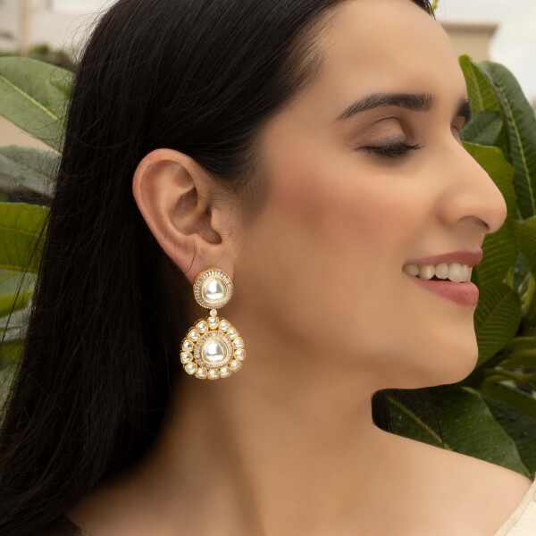 Gold Finish Classic Polki Diva Earrings