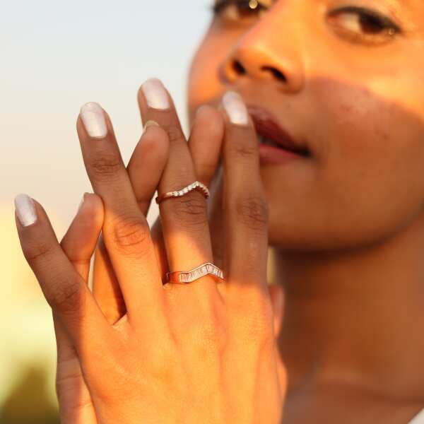 Stackable Rose Gold Two Ring Bella Set on Pure 925 Silver