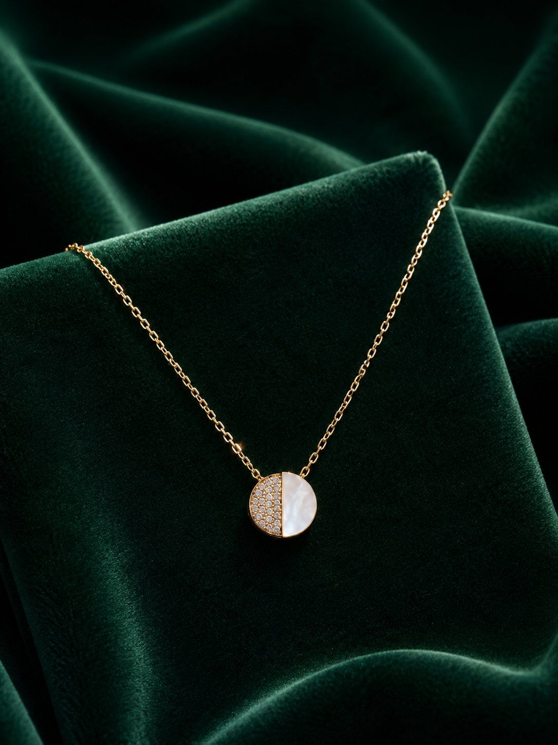 Two Halves Of A Whole Diamond Studded Gold Finish Pendant With Chain on Pure 925 Silver