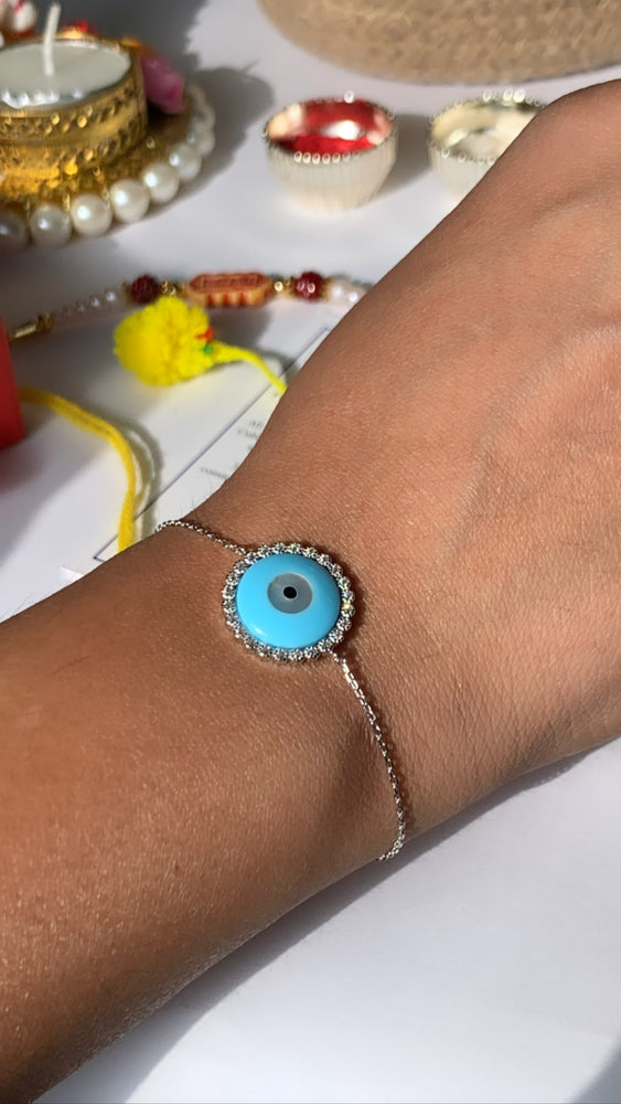 925 Silver Evil Eye Adjustable Rakhi Bracelet