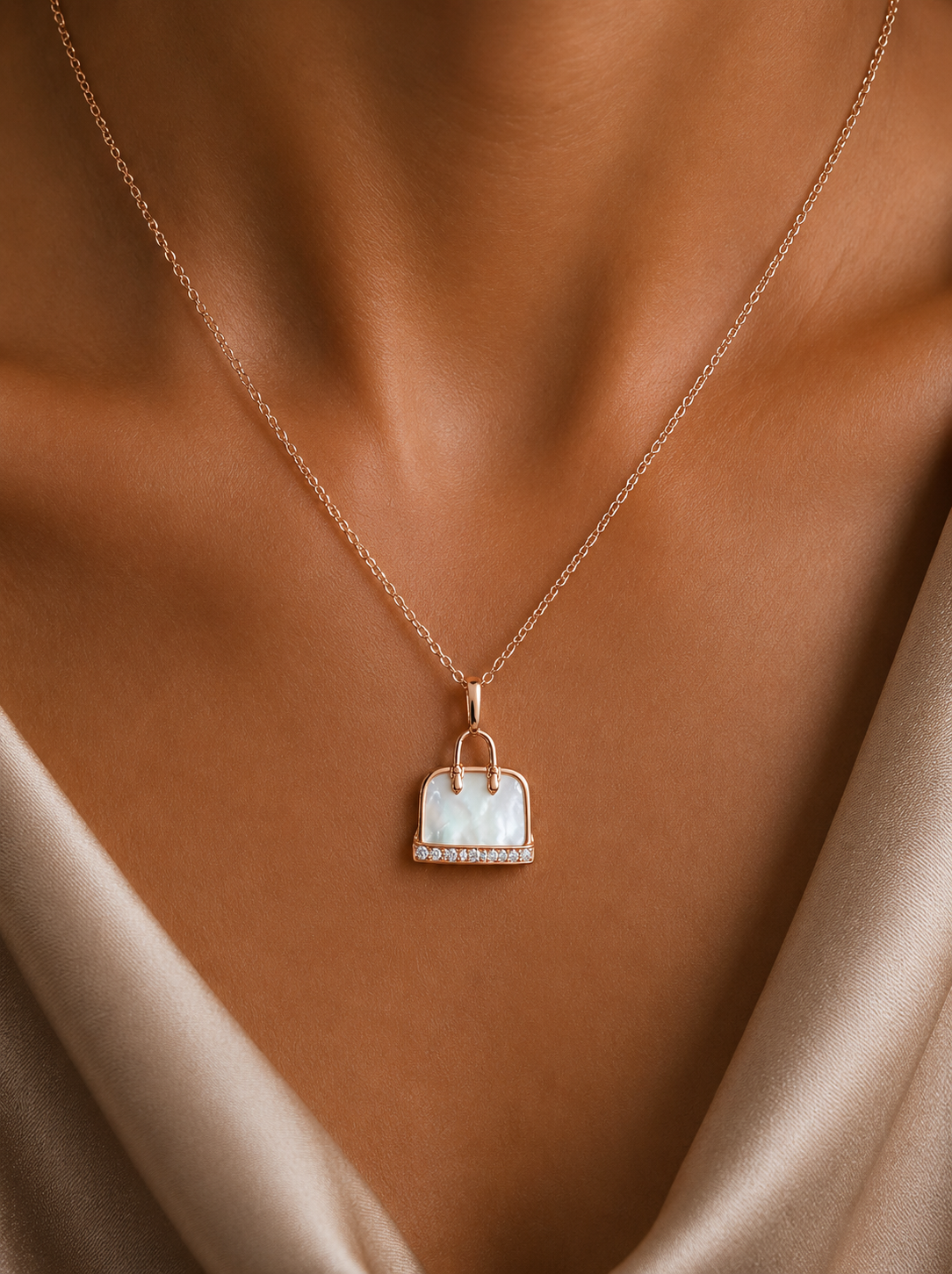 Cresta Rose Gold Purse Pendant with Chain on Pure 925 Silver