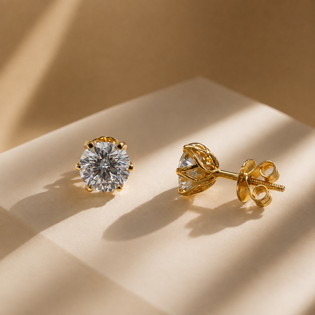 The Ultimate Solitaire Studs - Ultra Premium  6 Prong Solitaire Stud with Premium Lotus Basket Setting on Pure 925 Silver