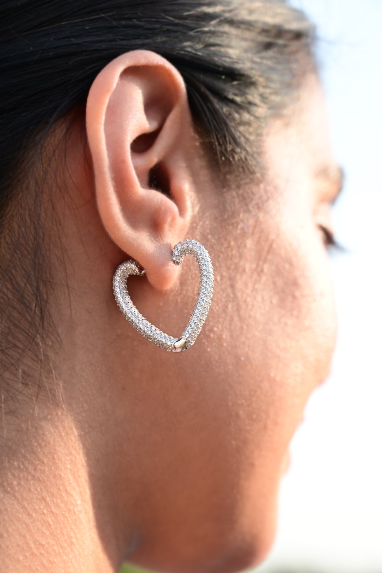 Chunky American Diamond Micro Setting Heart Earrings on Pure 925 Silver
