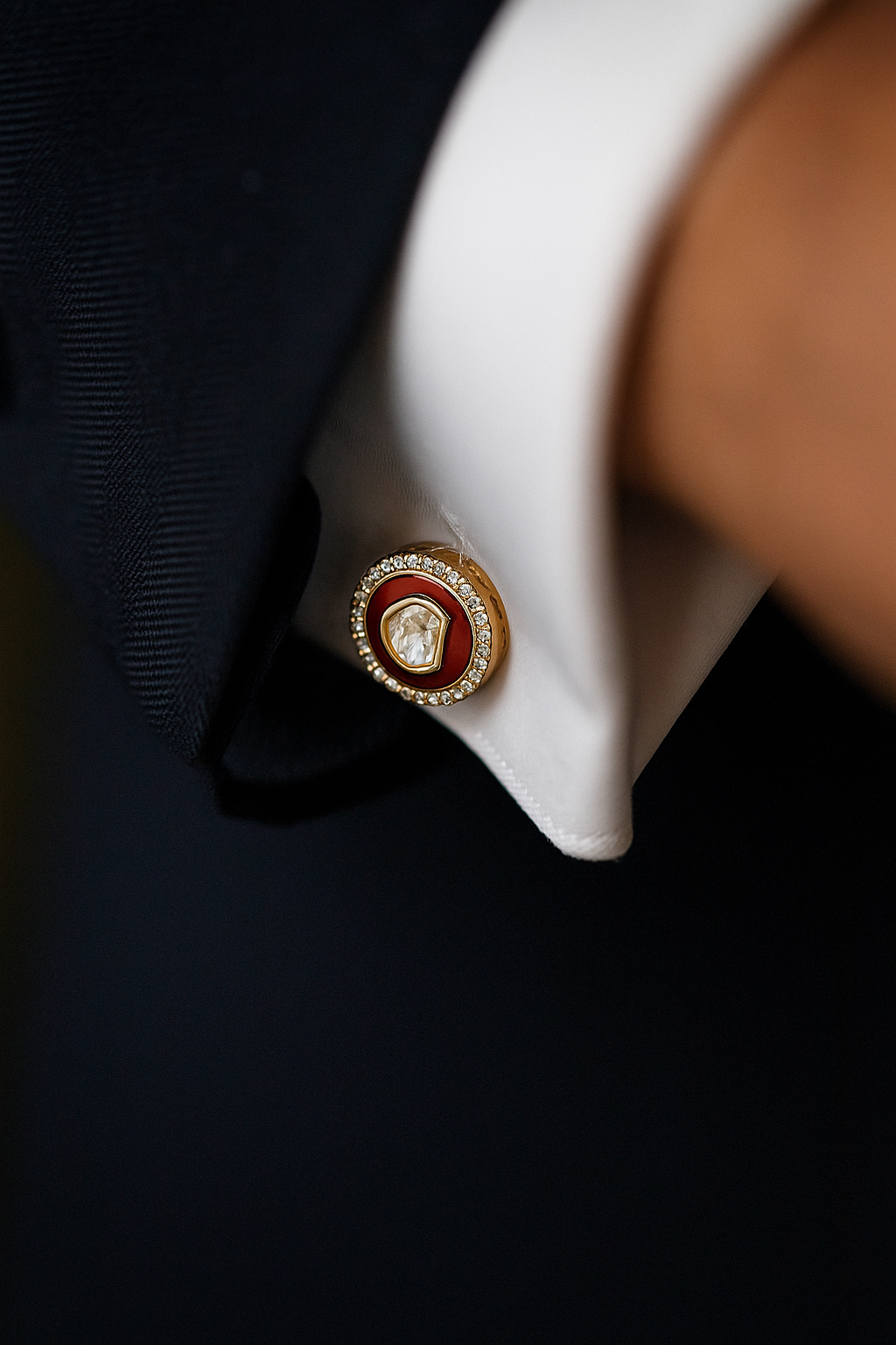 Red Enamel Bezel Setting Polki Diamond Mens Cuff Link Pair Success