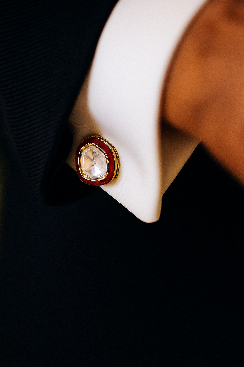 TOJ Everyday - Glazed Red Enamel Gold Finish Polki Diamond Mens Cufflink Pair