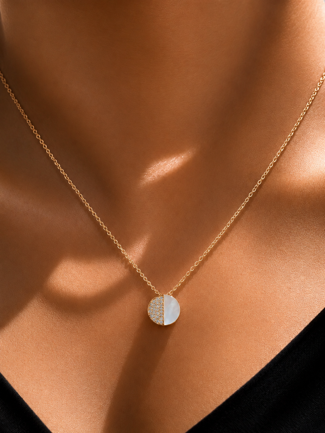 Two Halves Of A Whole Diamond Studded Gold Finish Pendant With Chain on Pure 925 Silver