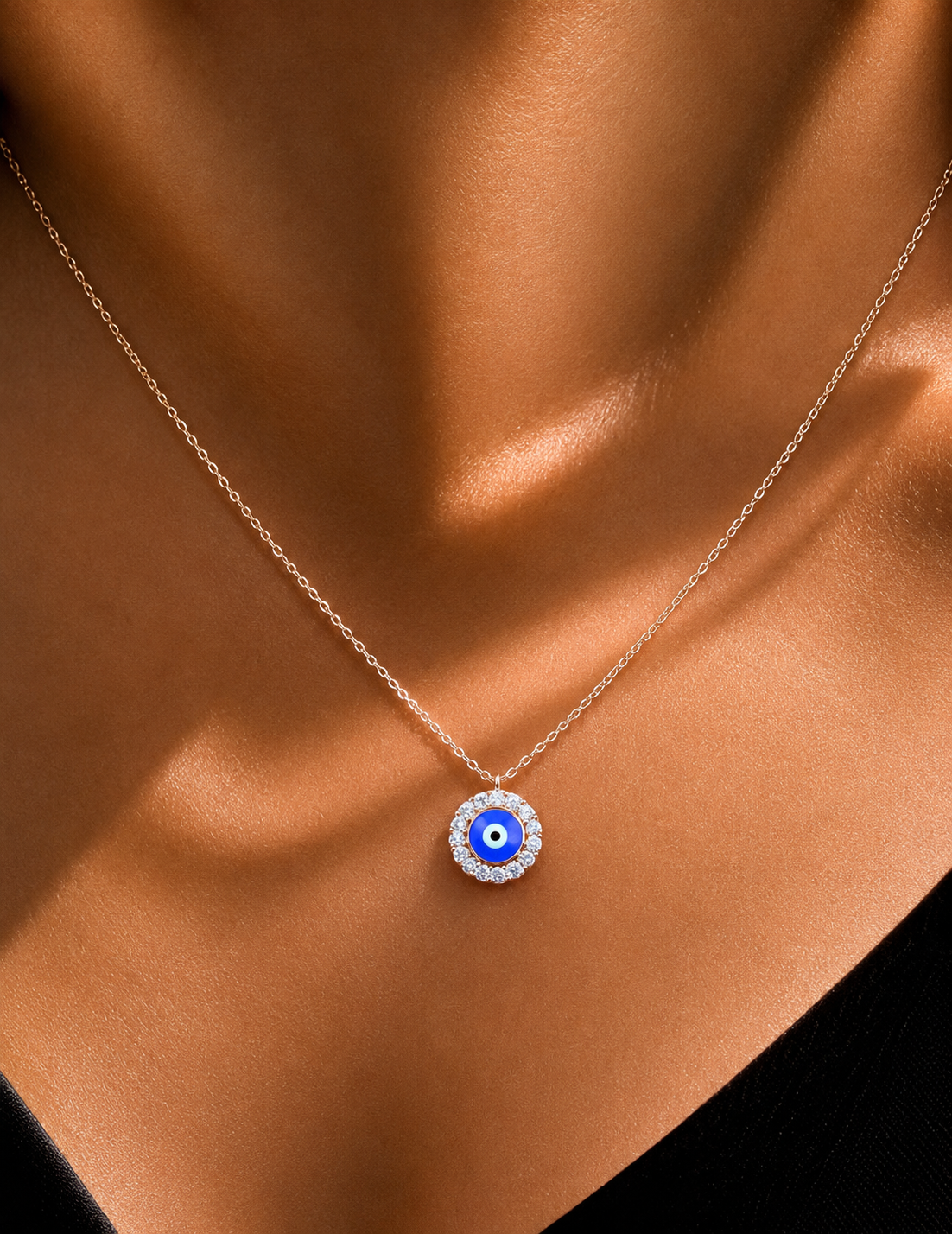 Rose Gold Finish Larry Evil Eye Pendant with Chain on Pure 925 Silver