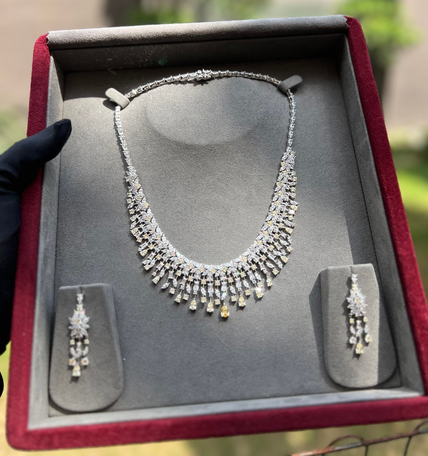 Ultra Premium Yellow Diamond Multi Solitaire Necklace Set on Pure 925 Silver