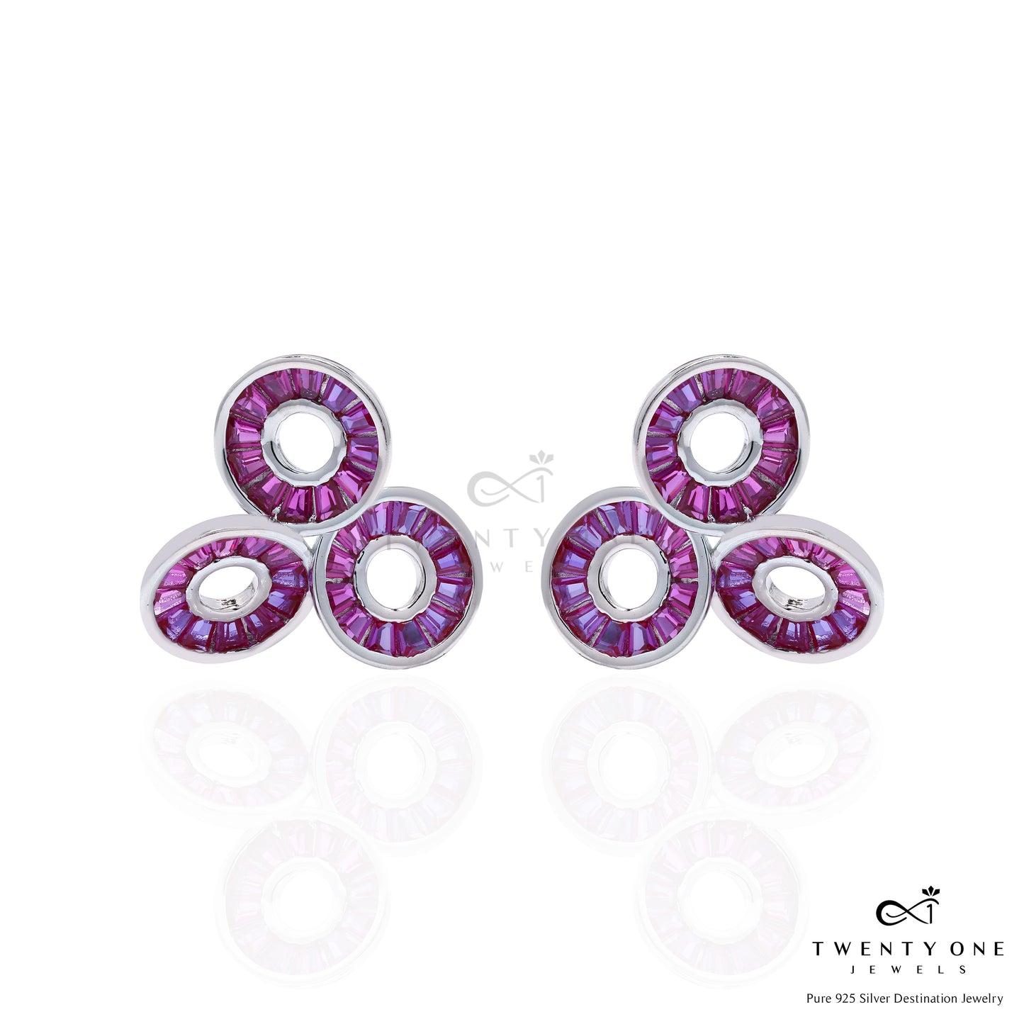 Ruby Baguette Curvy Earrings on Pure 925 Silver