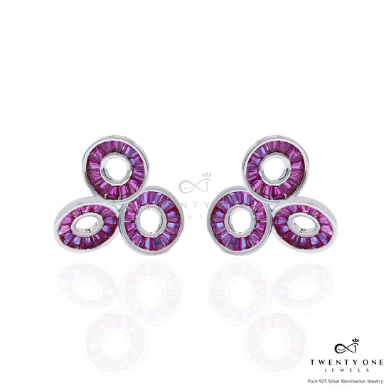 Ruby Baguette Curvy Earrings on Pure 925 Silver