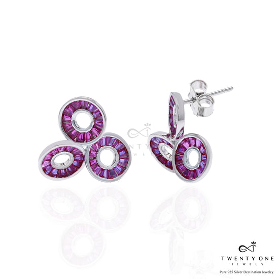 Ruby Baguette Curvy Earrings on Pure 925 Silver